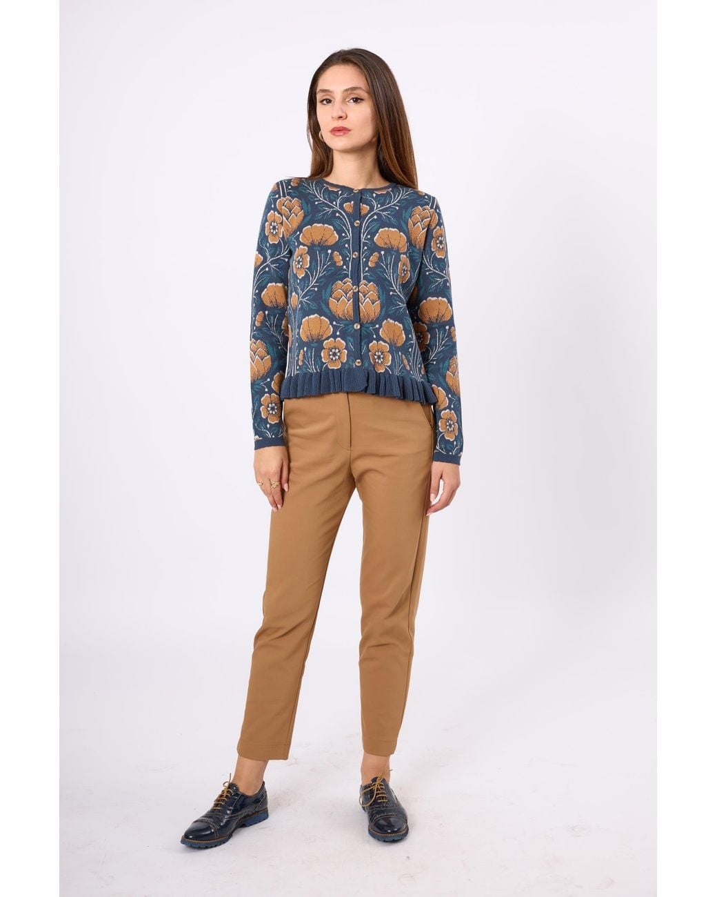 Peraluna Blue Felicity Floral Jacquard Knit Cardigan