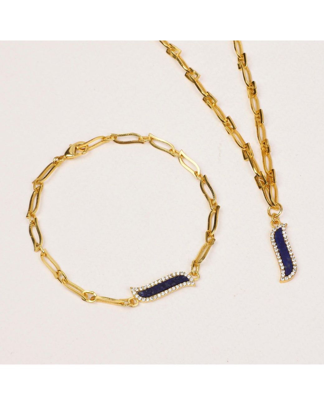 Lila Rasa Metallic Paper Link Necklace Lapis Lazuli Wave Symphony