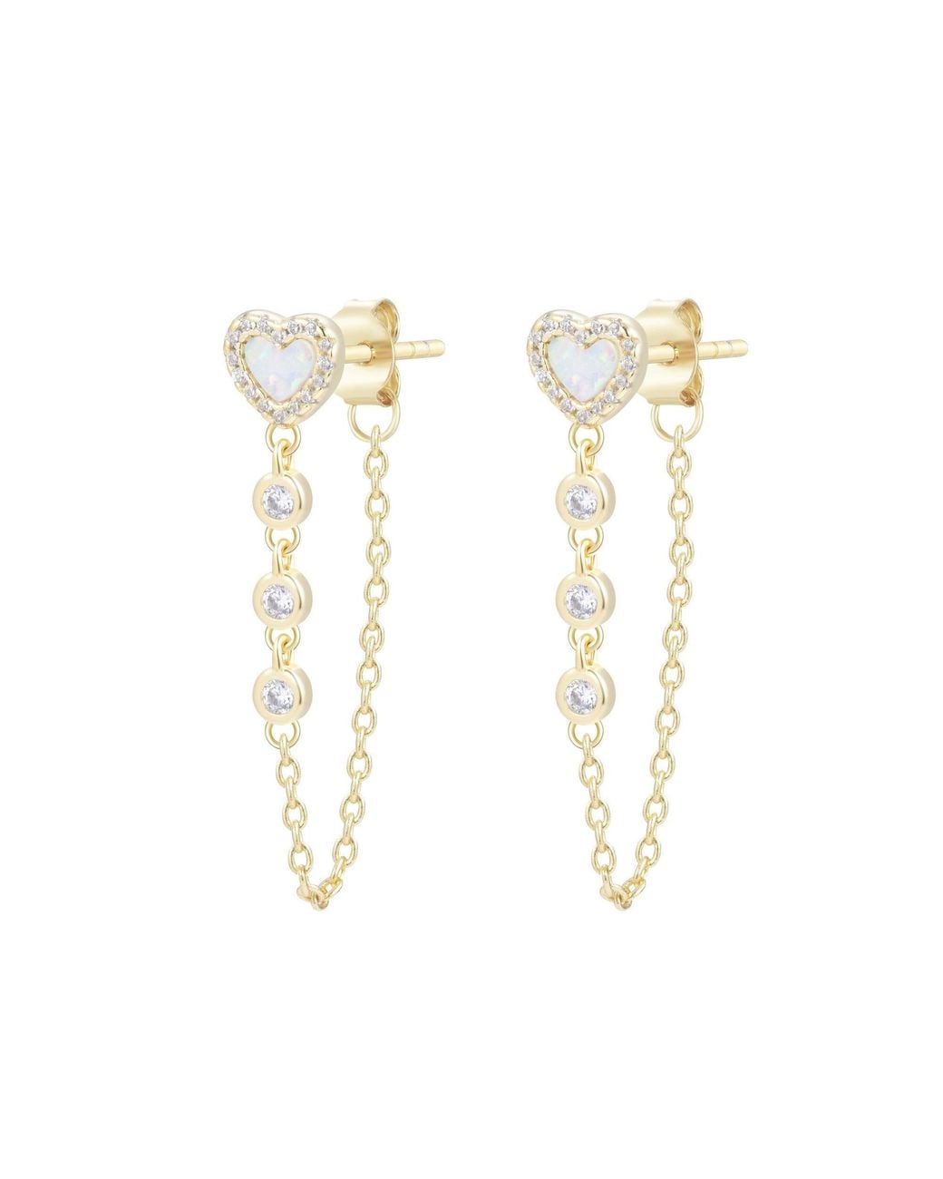 KAMARIA Blue Heart Chain Stud Earrings With Crystals