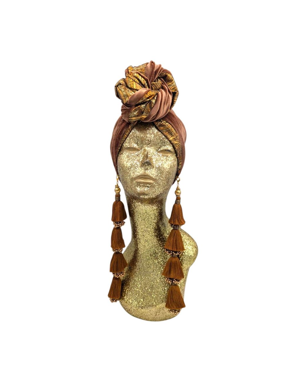 Julia Clancey Brown Cocoa Brocade & Velour Reversible Dorado Turban