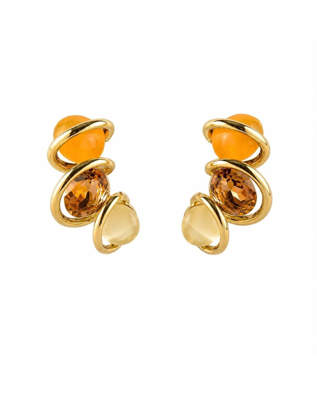 By Ozge Metallic Solar Harmony Amber & Ivory Plated Dangle Earrings