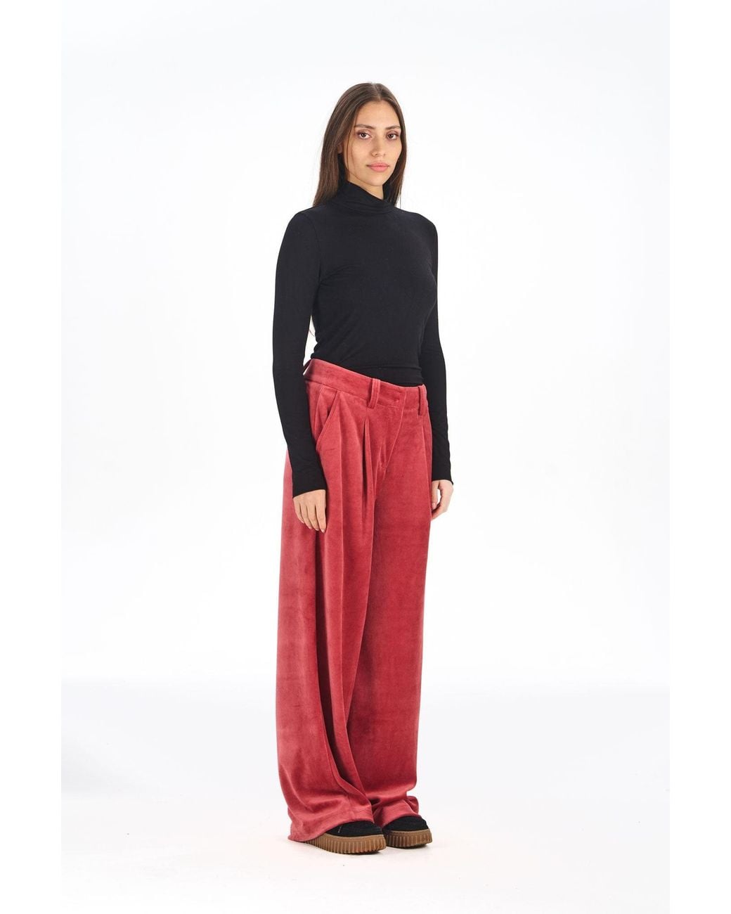 Komodo Red Sofia Organic Cotton Velvet Trousers