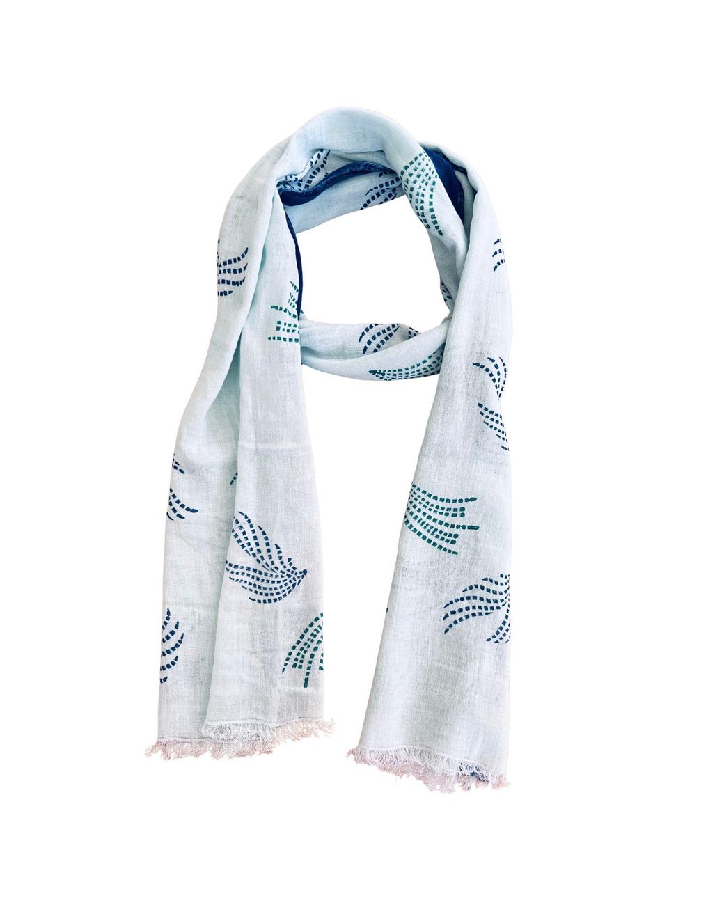 Heritagemoda Blue Peacock Grace – Handwoven Organic Cotton Linen Scarf With Handblock Print