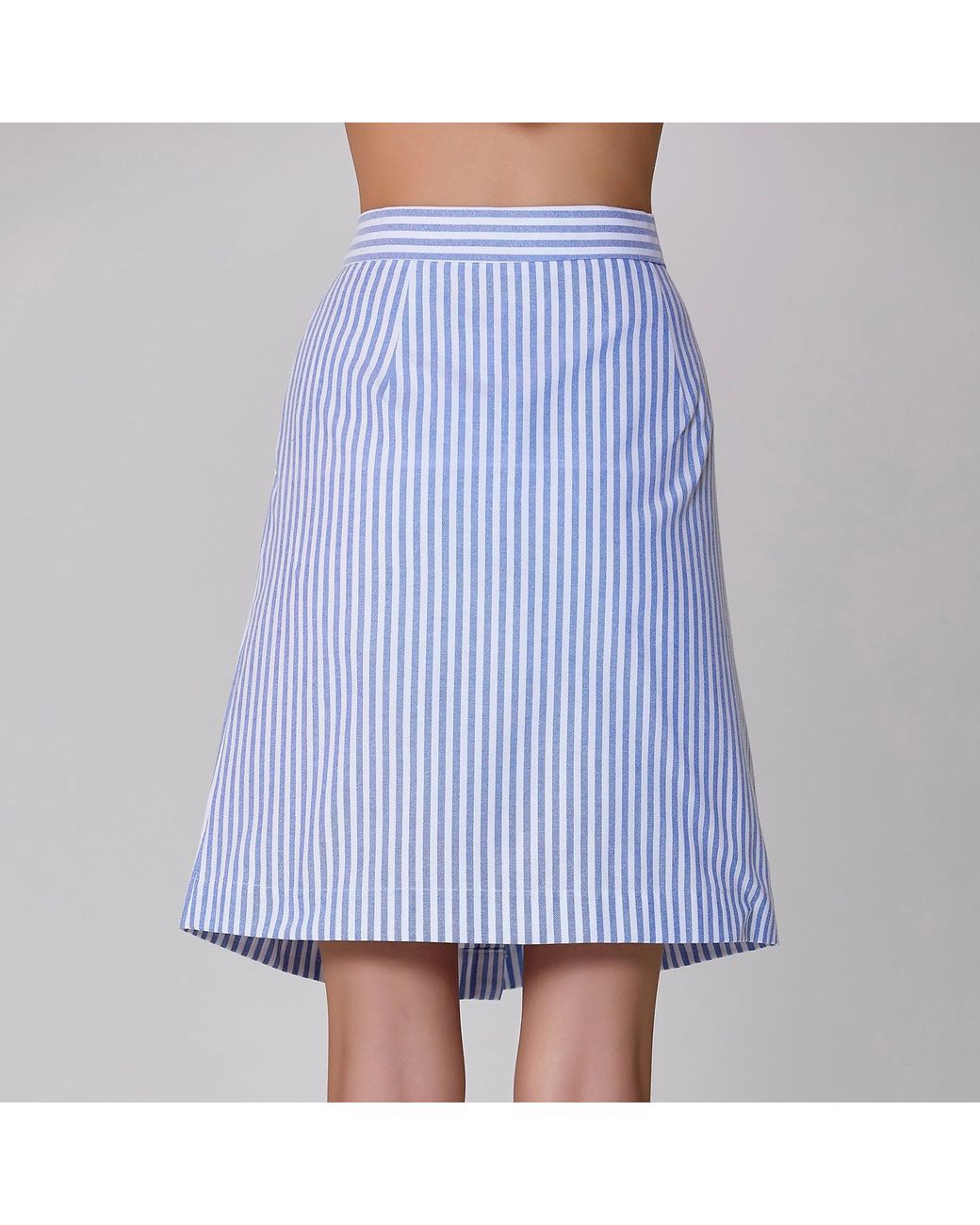 Smart and Joy Blue Striped Short Skirt Buttoned
