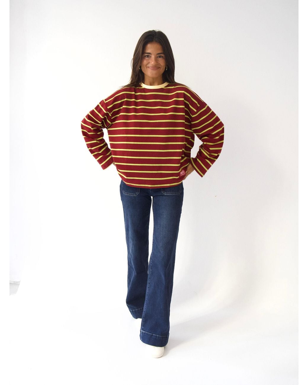 Mind Traveler Red Lime & Burgundy Striped Míriam Long Sleeve Top