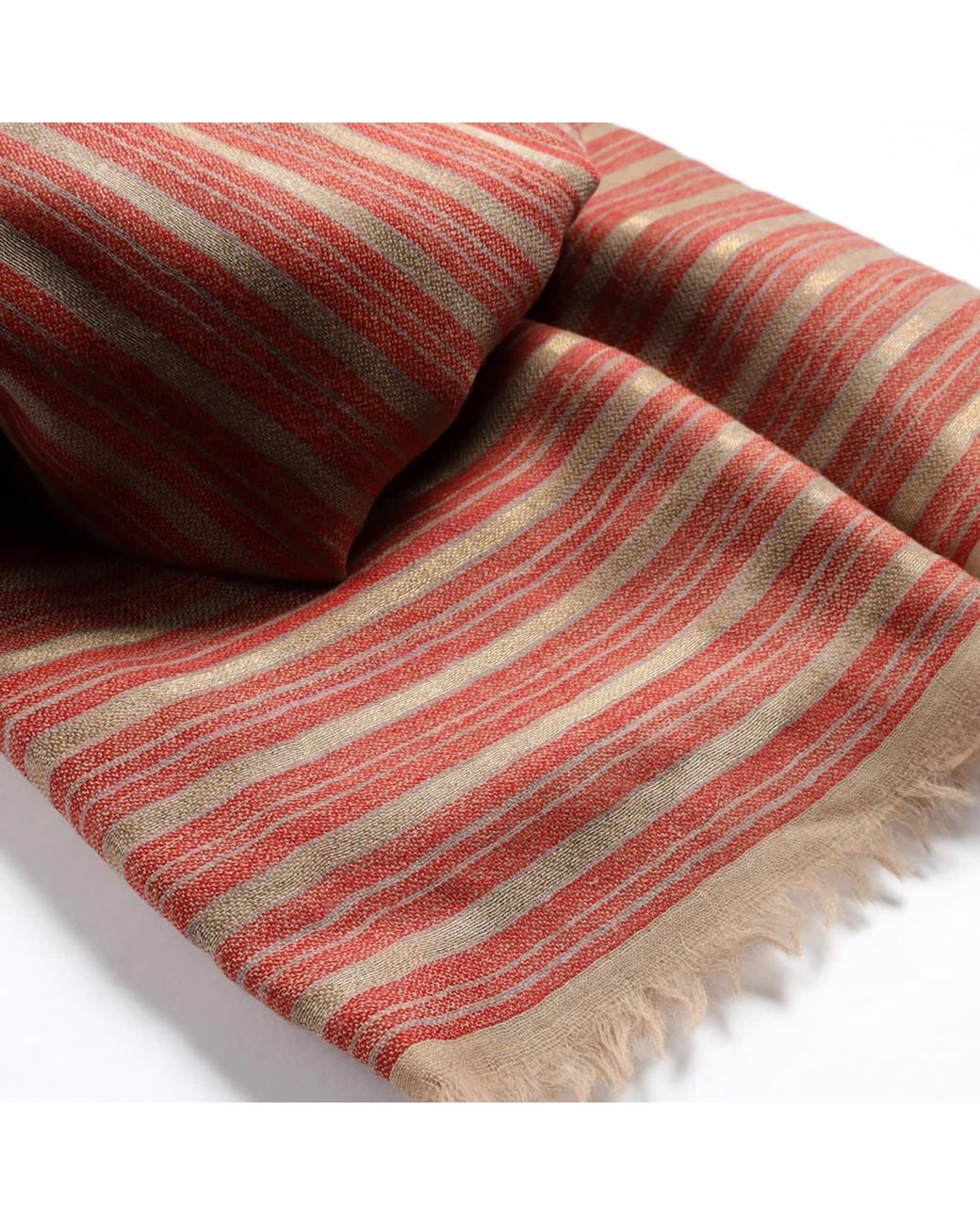 Babs Boutique NYC Red Cashmere Stole With Metallic Thread Stripes