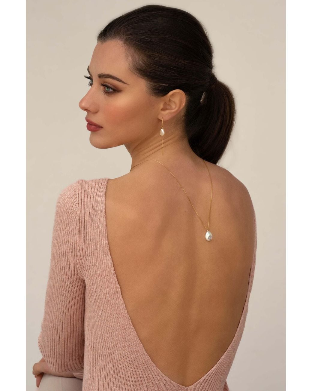Katy Faye Metallic Moon Pearl Necklace