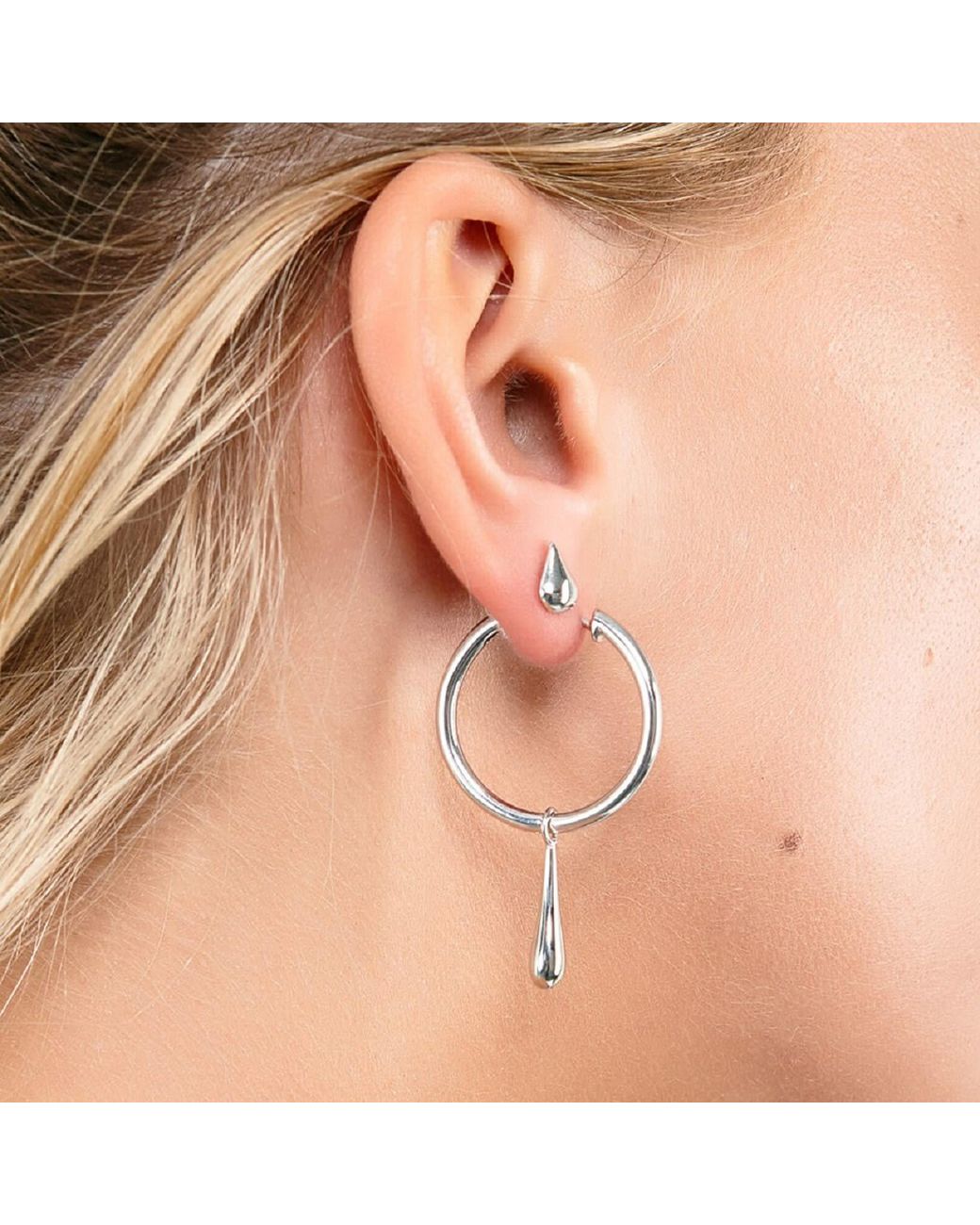 Lucy Quartermaine Metallic Solid Sterling Drop Hoops With Drop