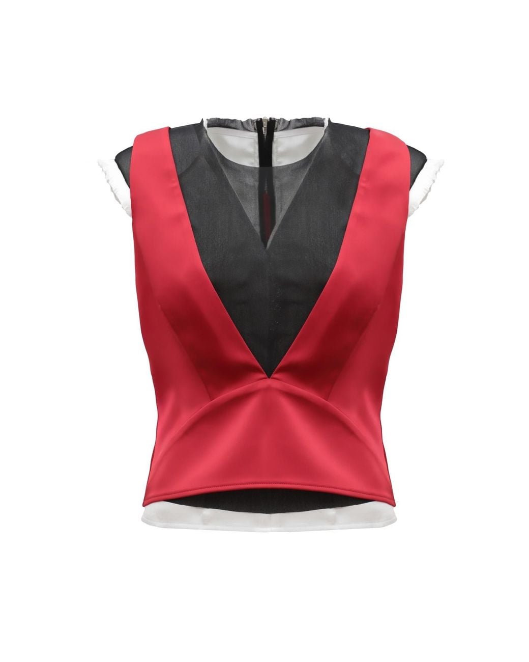 Julia Allert Red Satin Blouse With Mesh And Shoulder Pads