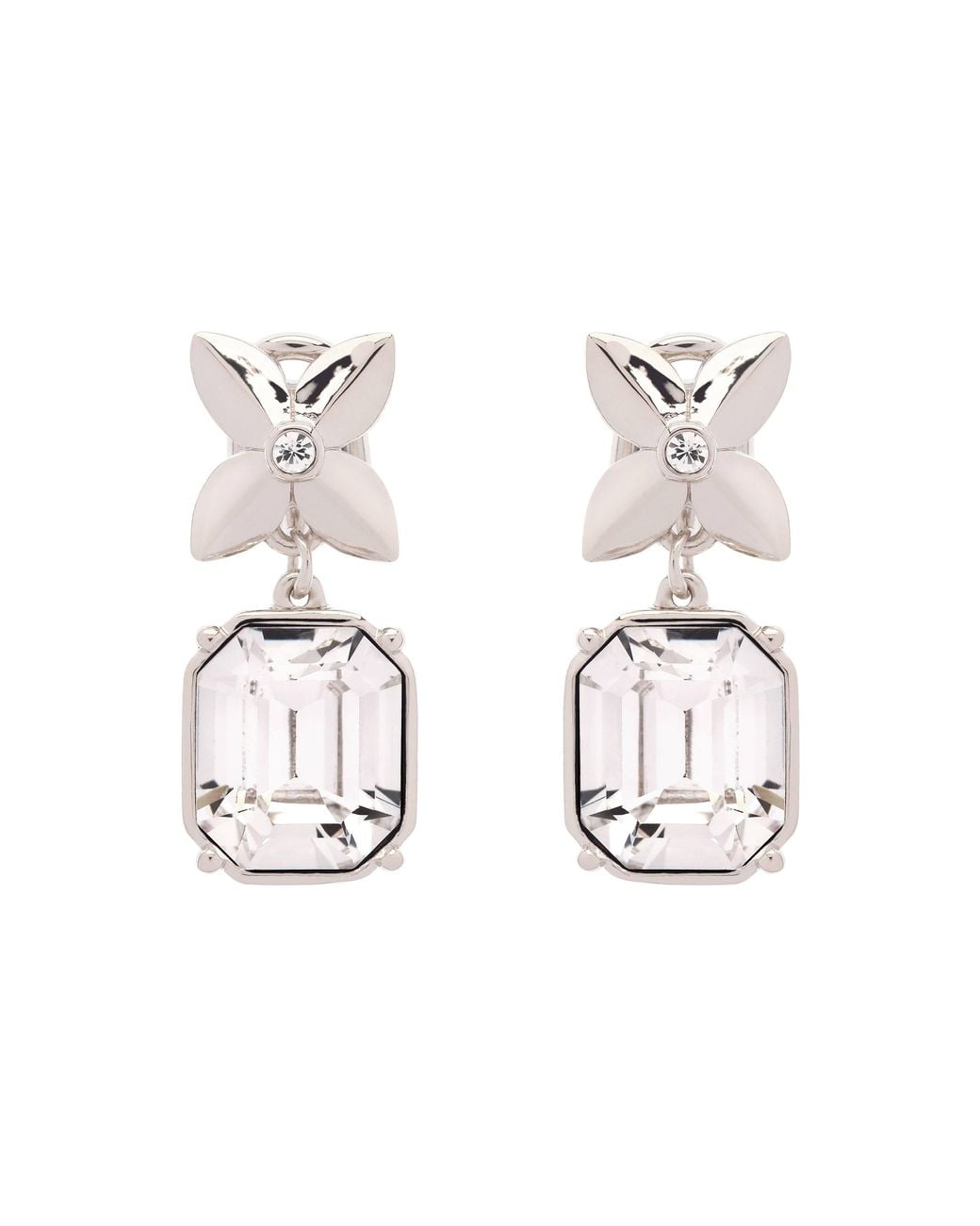 Emma Holland Jewellery Metallic Platinum Flower Cushion Crystal Clip Earrings