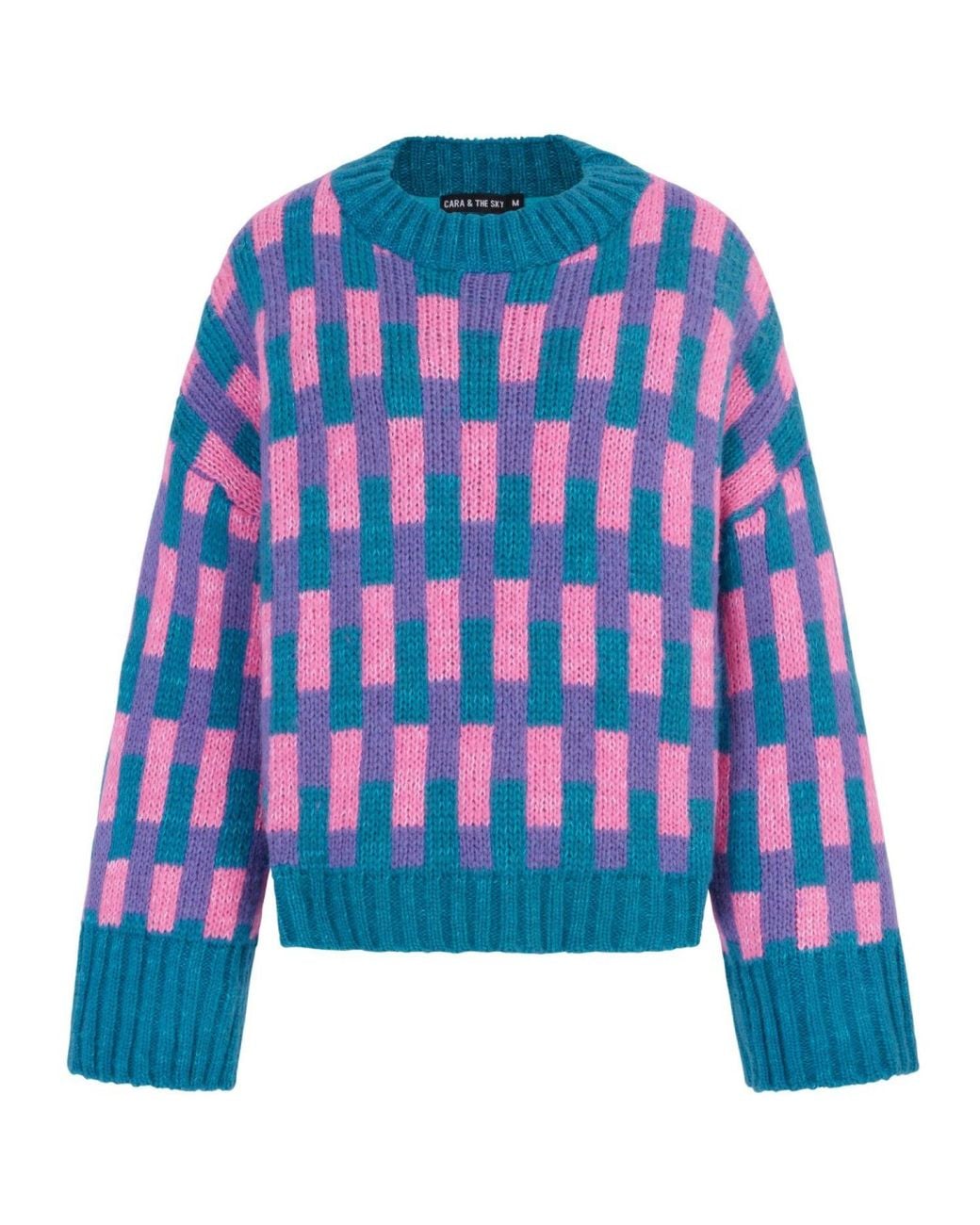 Cara & The Sky Blue Charlotte Geometric Pattern Wide Sleeve Knit Jumper