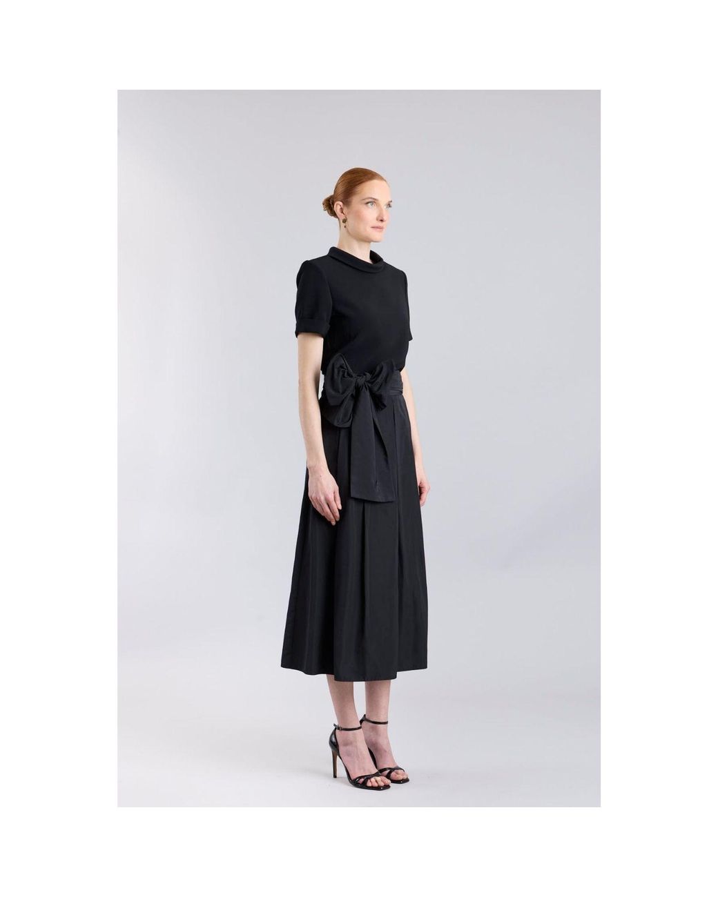 The Extreme Collection Black Midi Skirt Taffeta With Waist Tie