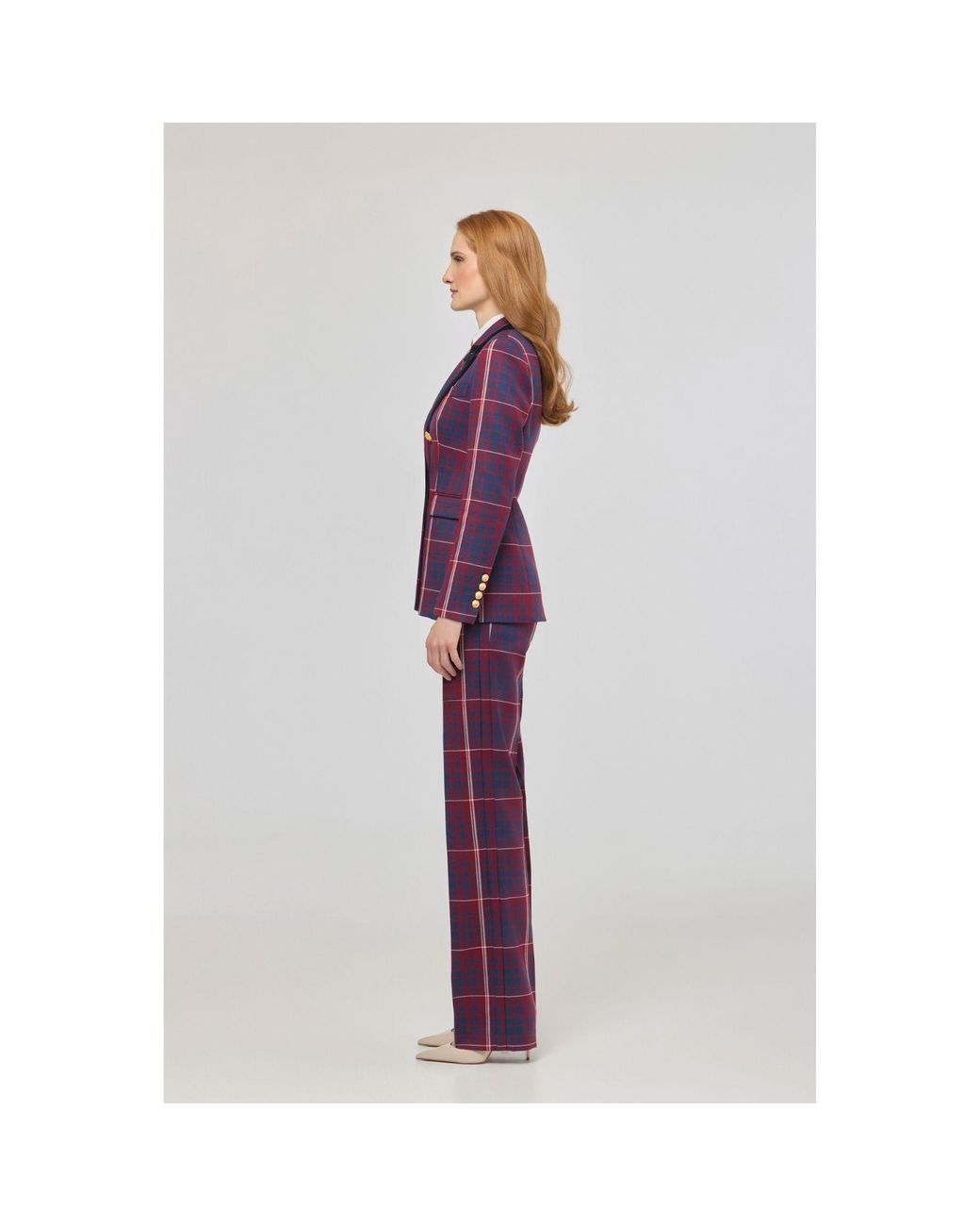 The Extreme Collection Purple Checked Blazer With Velvet Lapel Anderson