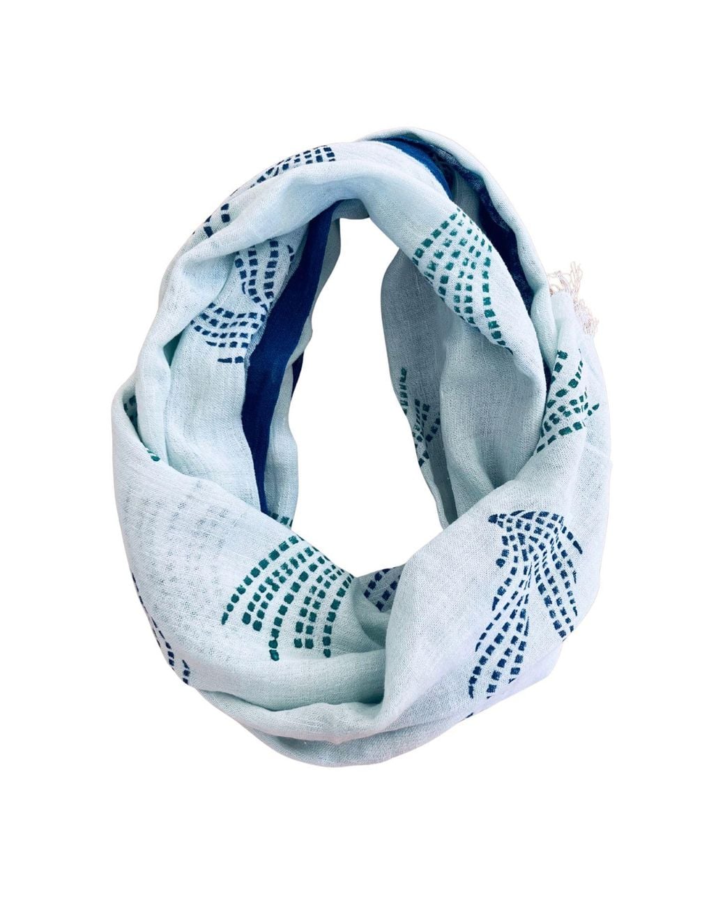 Heritagemoda Blue Peacock Grace – Handwoven Organic Cotton Linen Scarf With Handblock Print