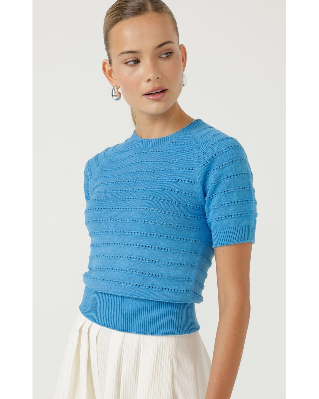 SACHA DRAKE Blue Eyelet Knit Top