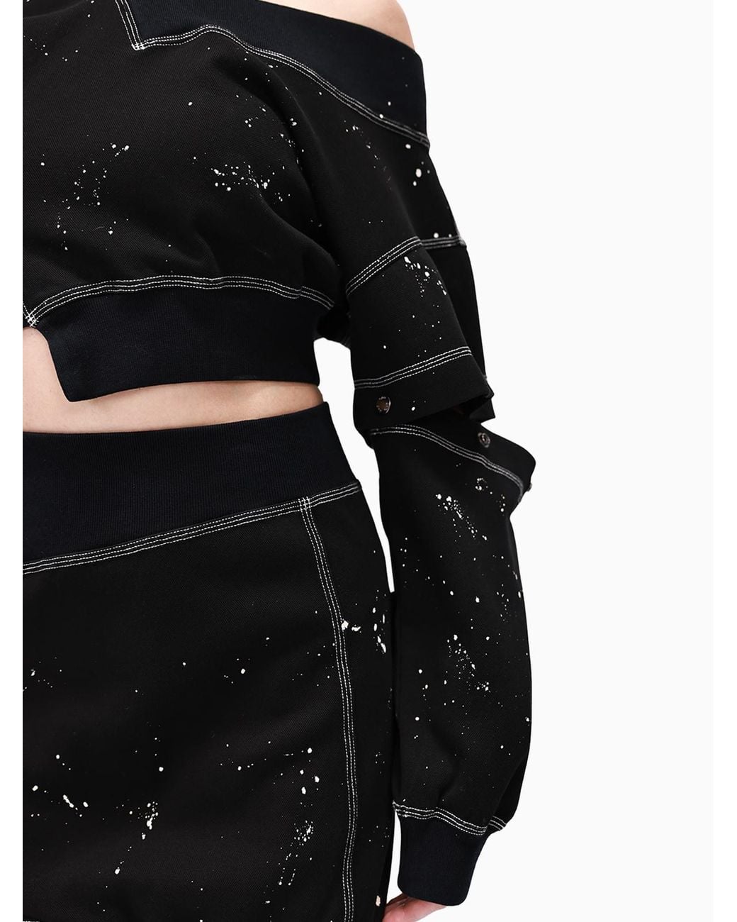 Gao Republic Black Cropped Snap Sleeve Sweatshirt