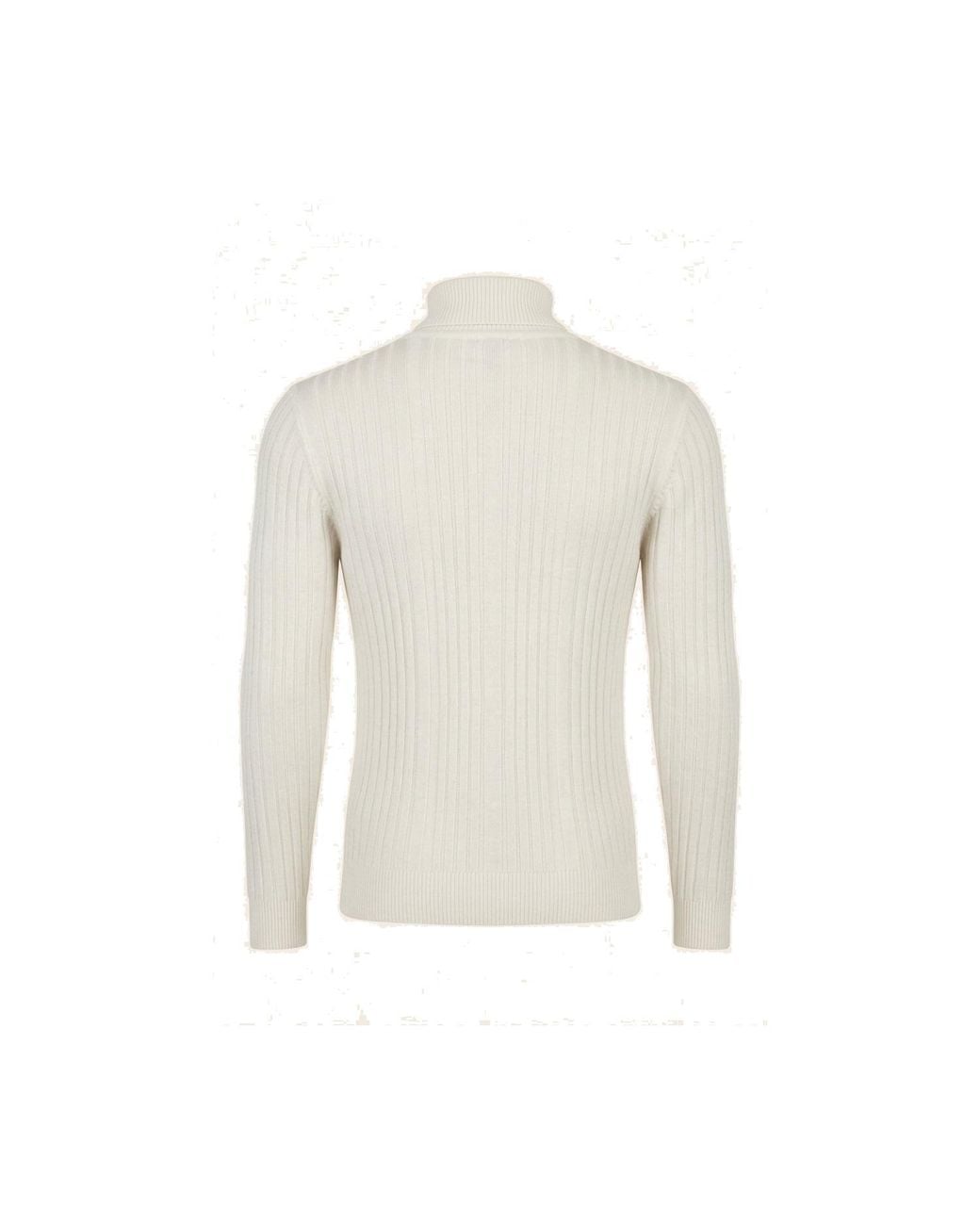 Ron Tomson White Roll Neck Ribbed Sweater for men