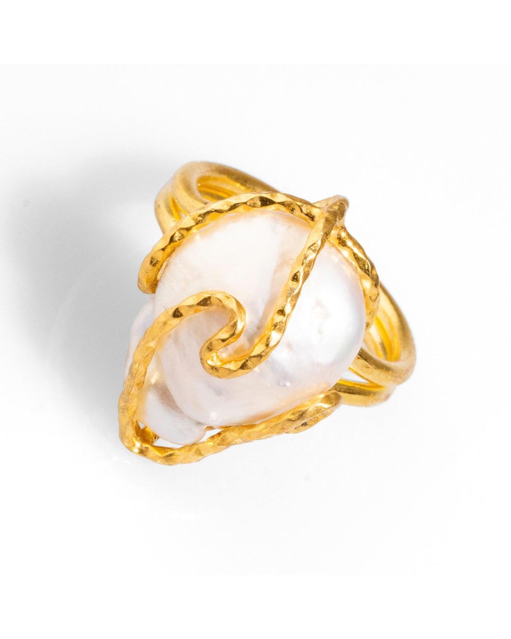 Ebru Jewelry Metallic Baroque Pearl Design Isis Chunky Ring