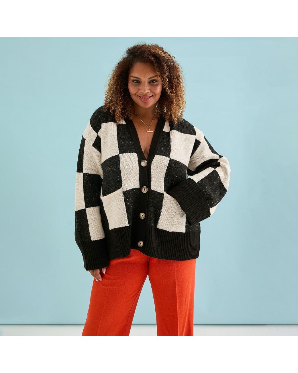 Cara & The Sky Black Candice Checked Oversized Chunky Cardigan