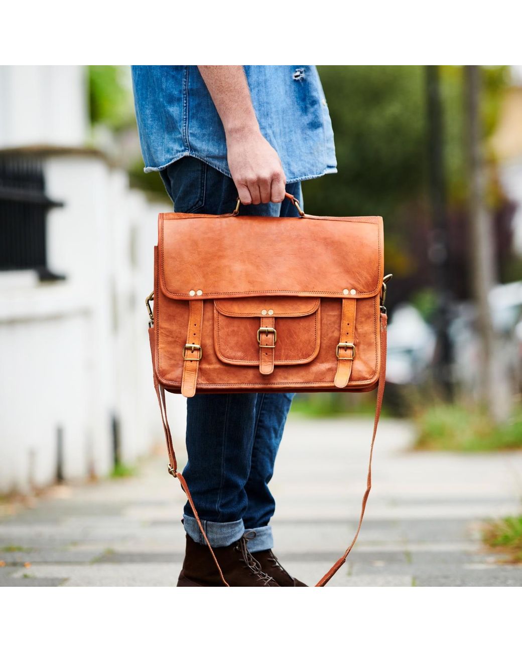 VIDA VIDA Brown Vida Vintage Special Handmade Leather Laptop Bag for men