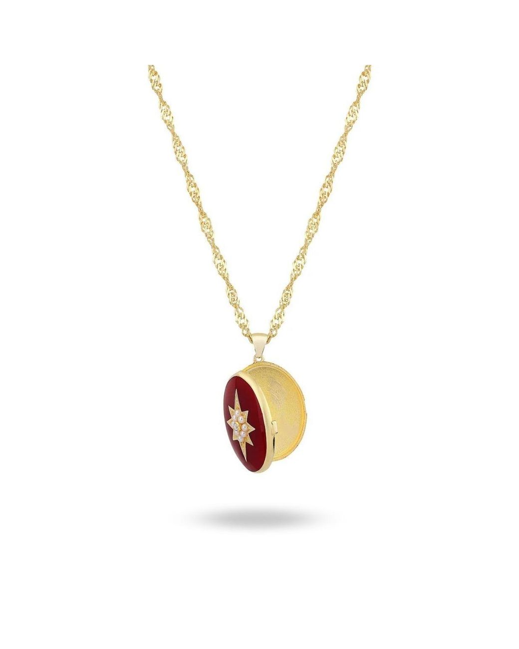 LINYA JEWELLERY White Clared Enamel Pole Star Locket Necklace