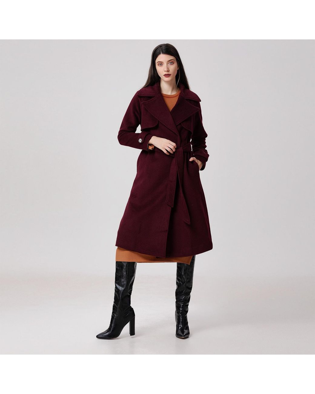 Smart and Joy Red Shoulder Flaps Woolen Coat