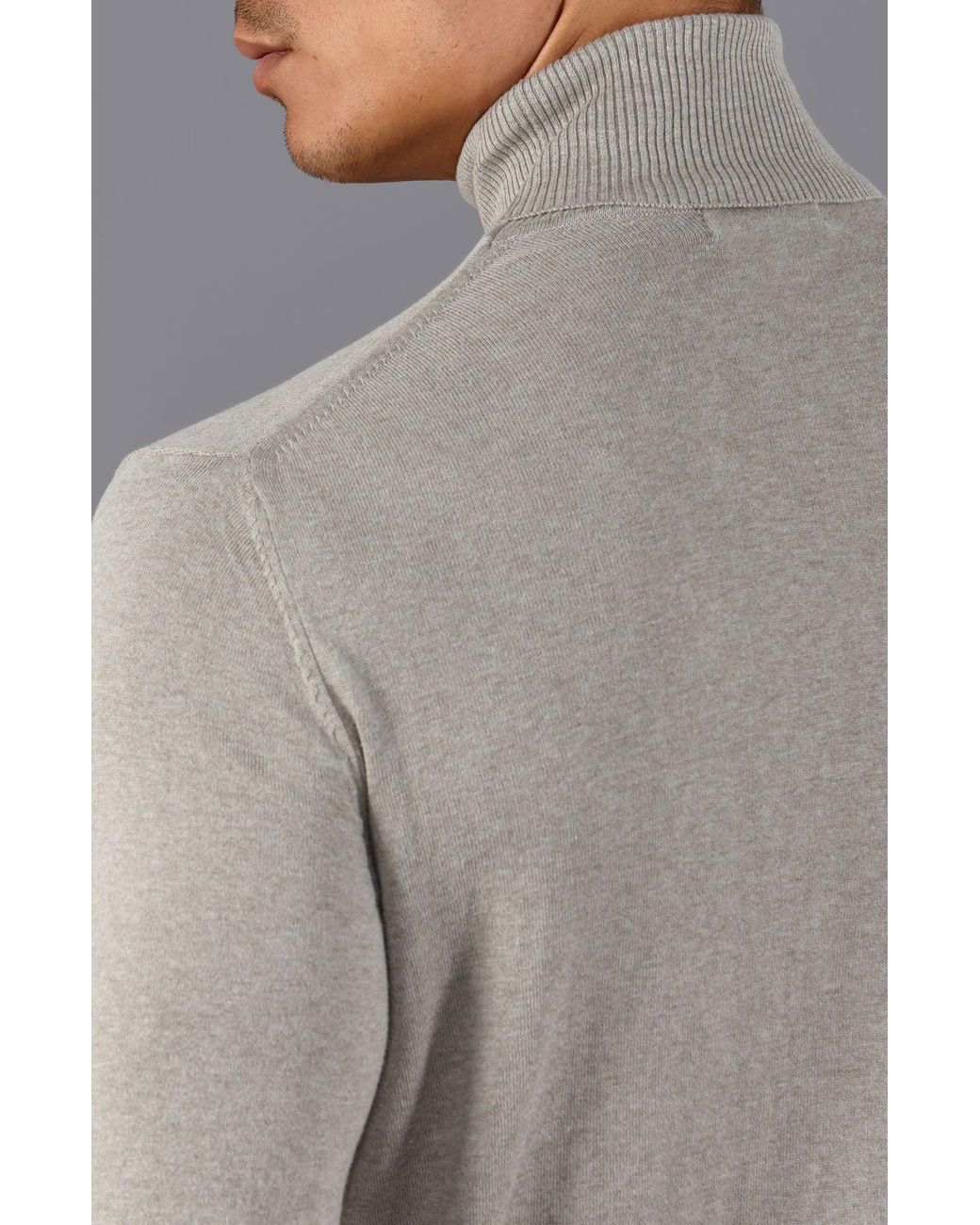 Paul James Knitwear Gray Neutrals Ultra Fine Cotton Atwod Roll Neck Jumper for men