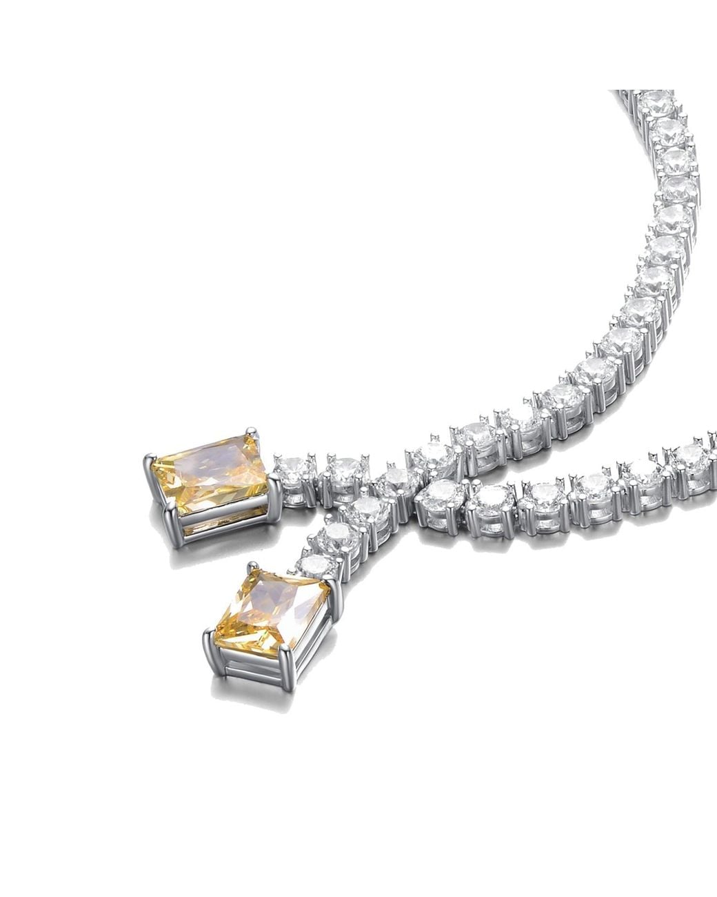 Genevive Jewelry Metallic Genevive Sterling Plated With Cubic Zirconia Two-Stone Collar Tennis Necklace