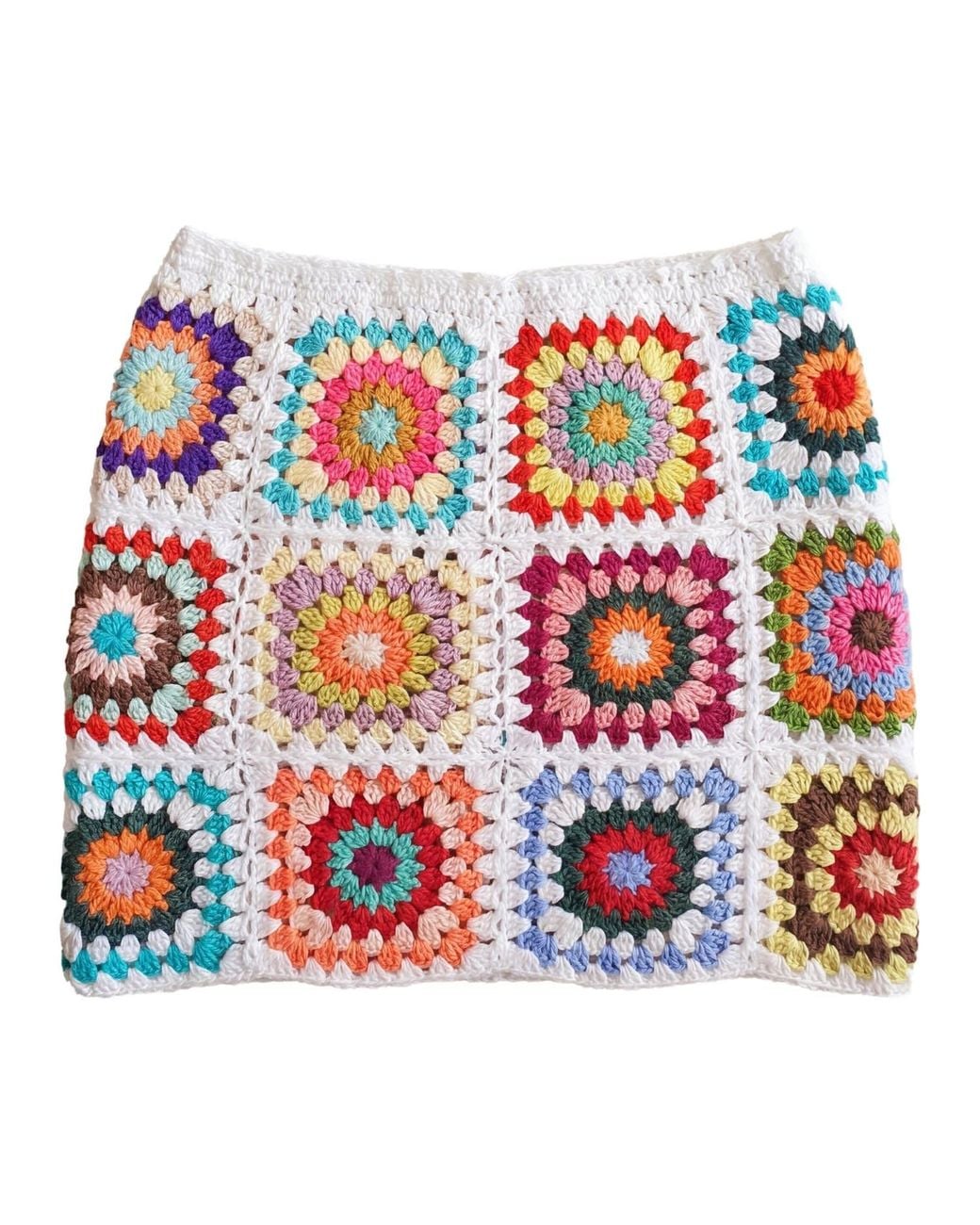 Ana Chic Red Sunburst Granny Square Handmade Crochet Mini Skirt