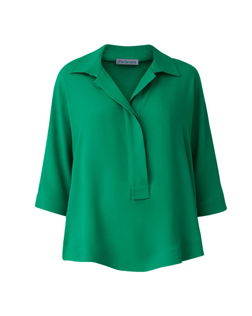 Perlavera Blue Pino Hidden Placket Three Quarter Sleeve Shirt