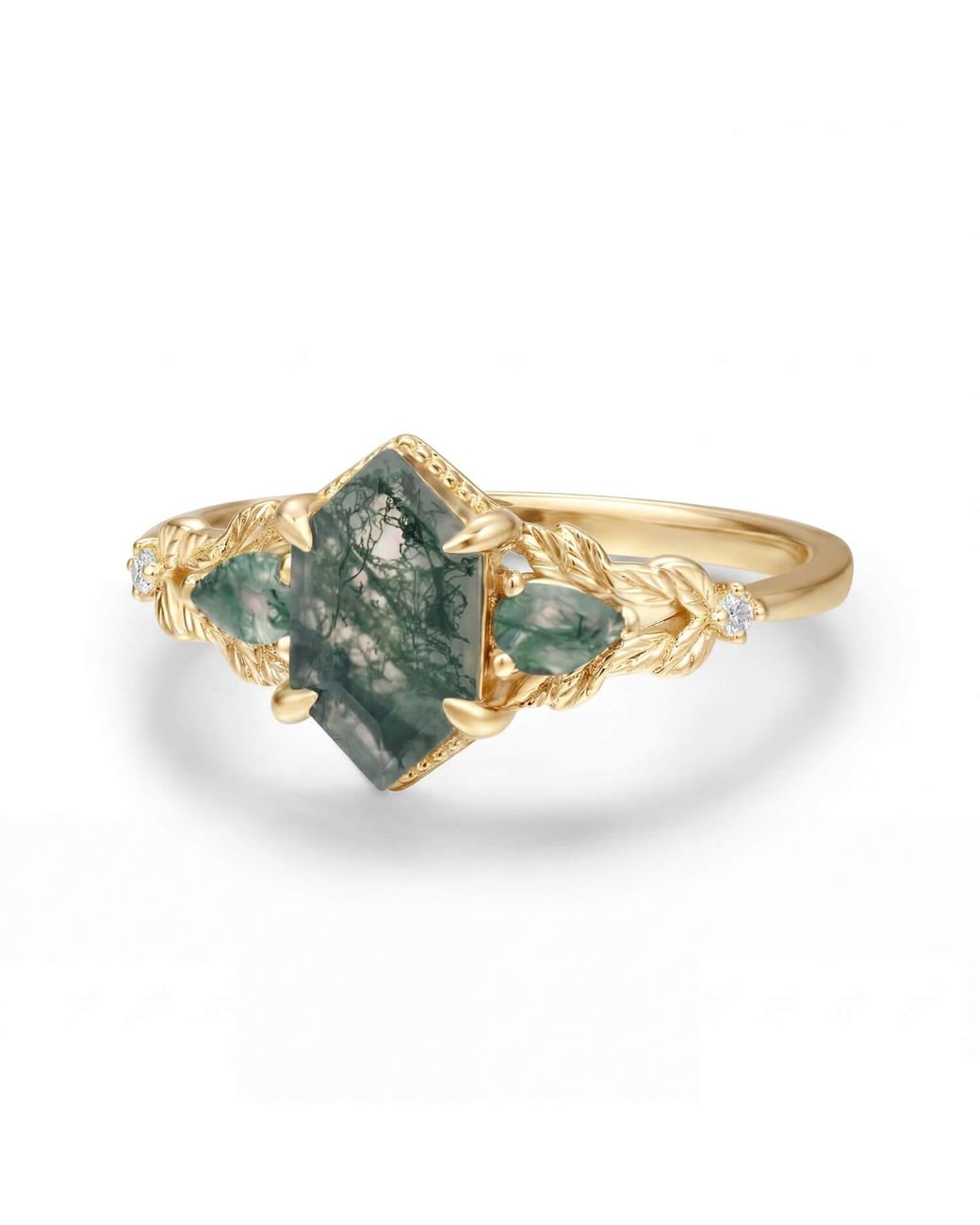 Azura Jewelry New York Green Gardenia Moss Agate Ring Vermeil