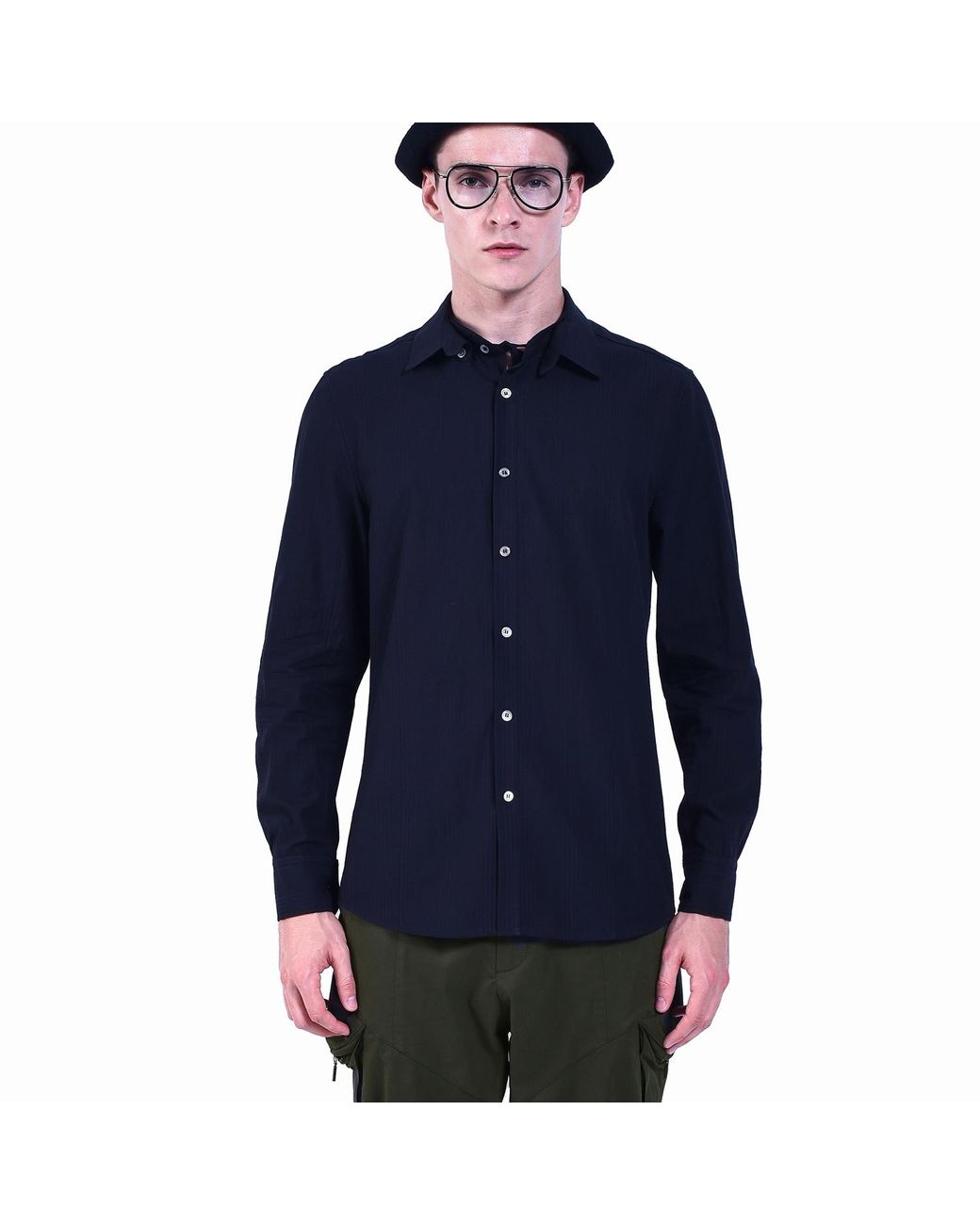 Smart and Joy Blue Long-Sleeved Shirt With Double And Removable Collar for men