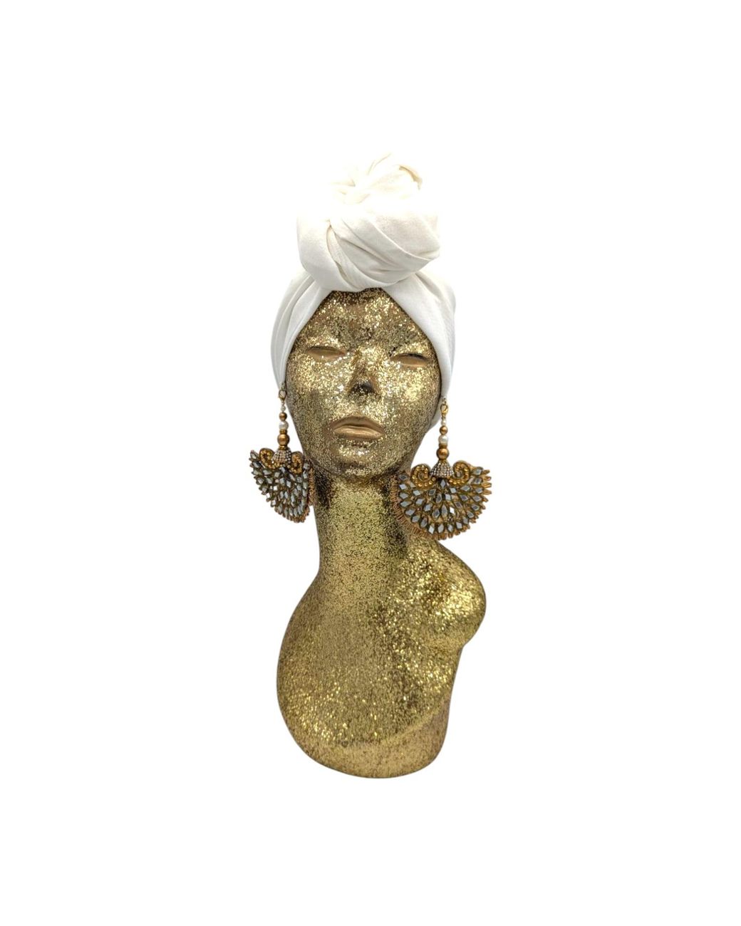 Julia Clancey White Ivory Taffeta Peacock Turban