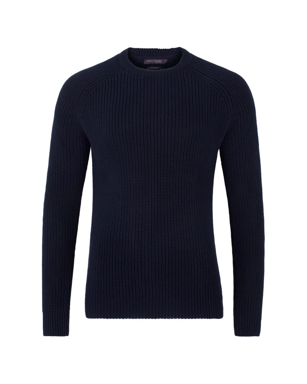 Paul James Knitwear Blue Cotton Clark Fisherman Rib Knit Jumper for men