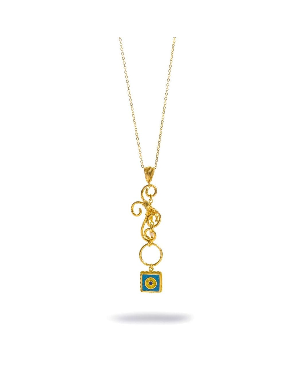 Ebru Jewelry Metallic Mystic Evil Eye Mosaic Long Pendant Necklace