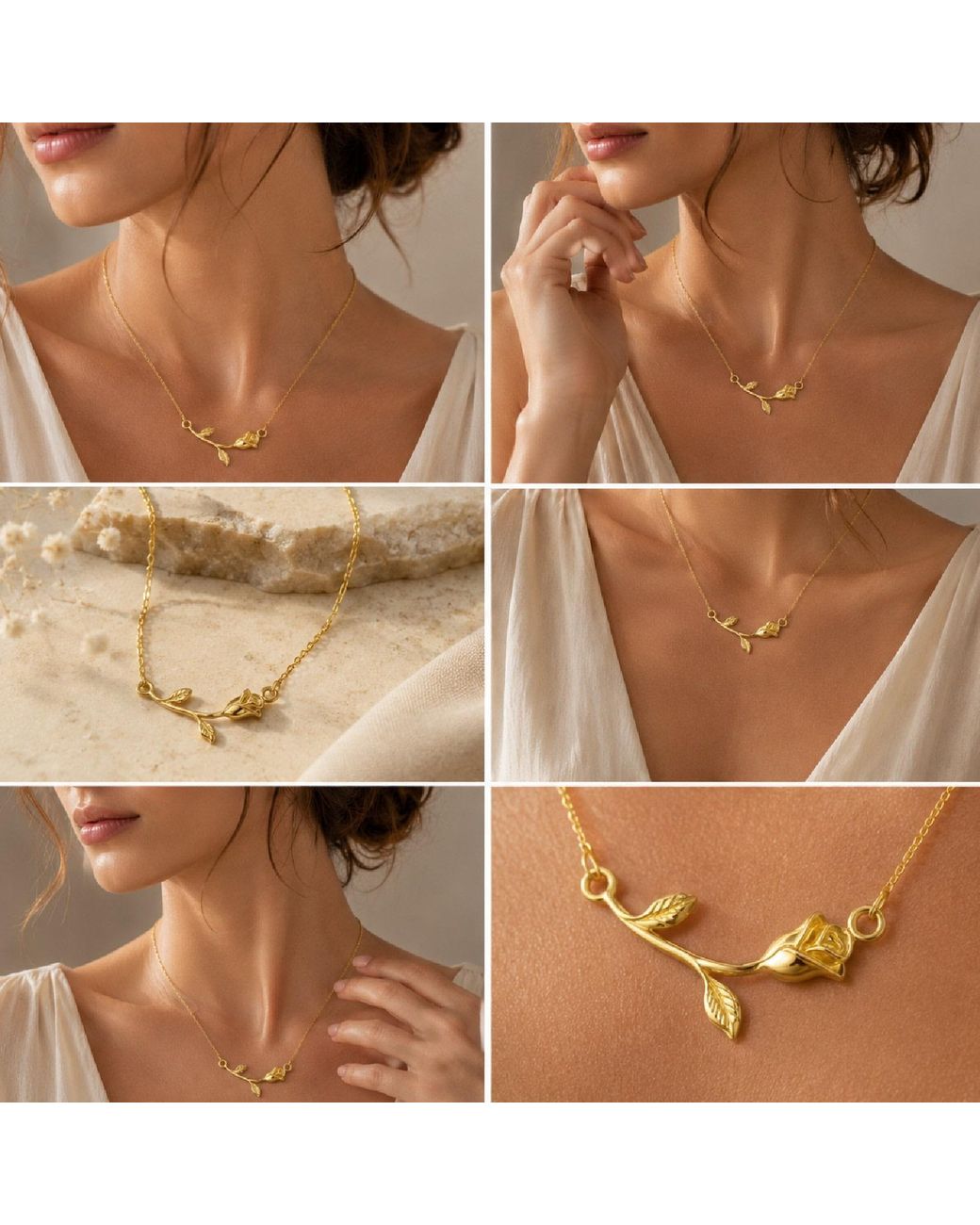 Unaloe Metallic Romantic Rose Stem Necklace Vermeil – Elegant Floral Pendant For