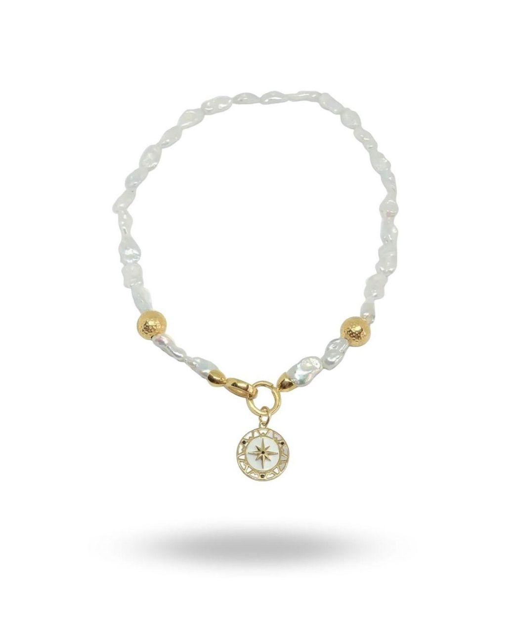 LINYA JEWELLERY Metallic Pole Star Locket Pearl Necklace