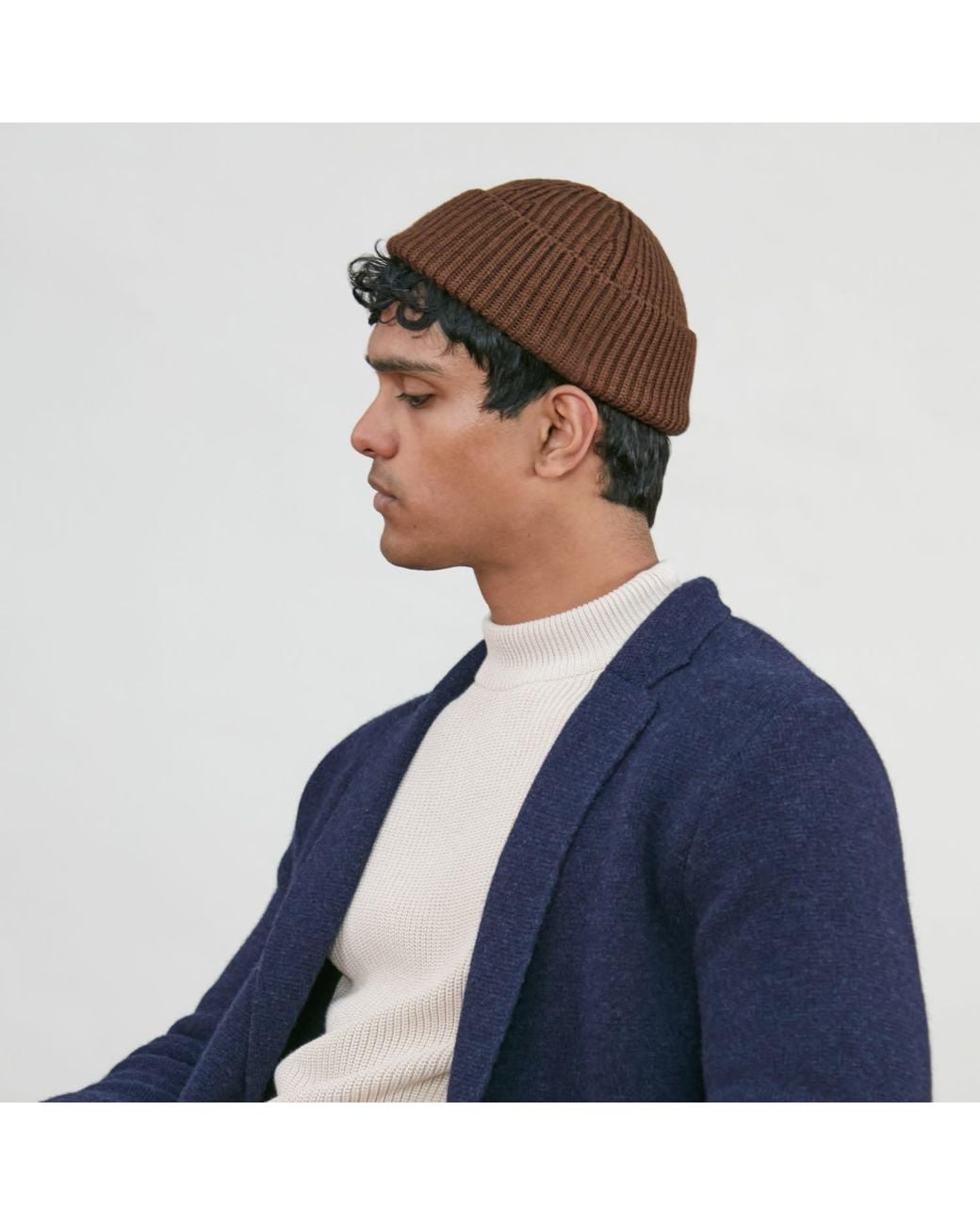Paul James Knitwear Brown Heavyweight Extra Fine Merino Caster Fisherman Beanie for men
