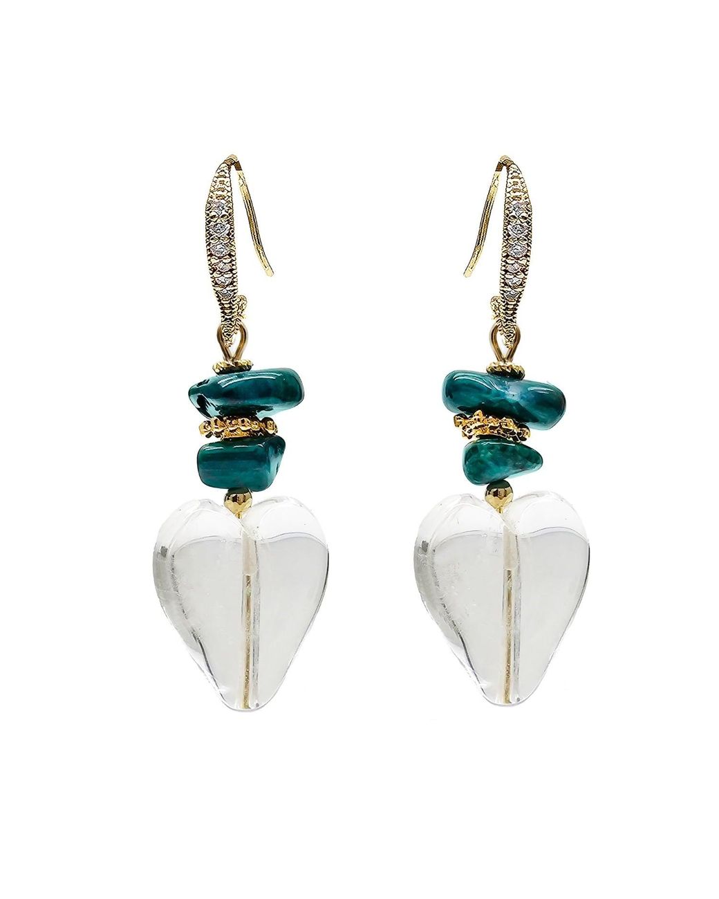 Farra Blue Heart Shaped Quartz With Bamboo Coral Earrings