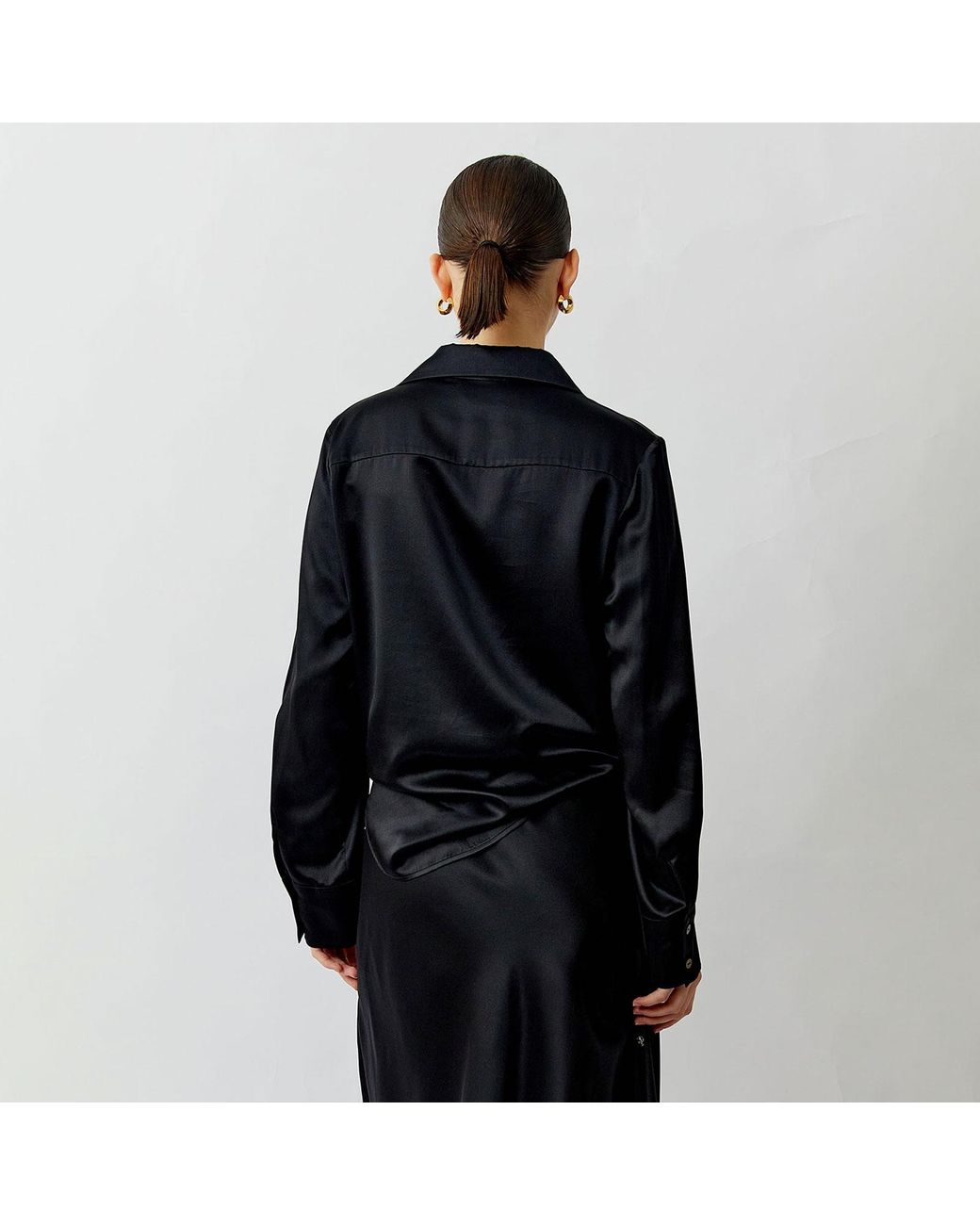 Silkinc Black Wide Collar Silk Shirt