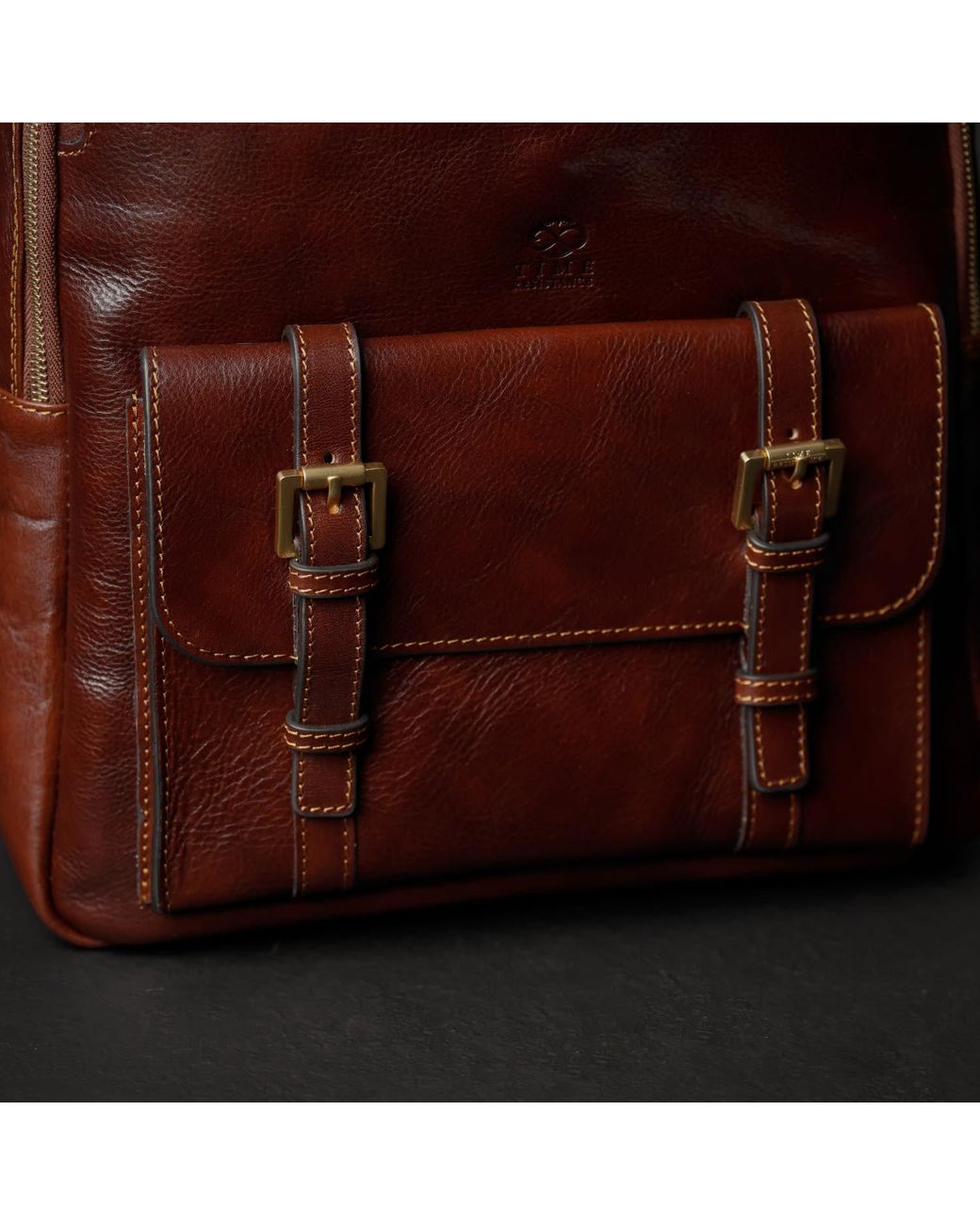 Time Resistance Brown Leather Backpack Travel Bag