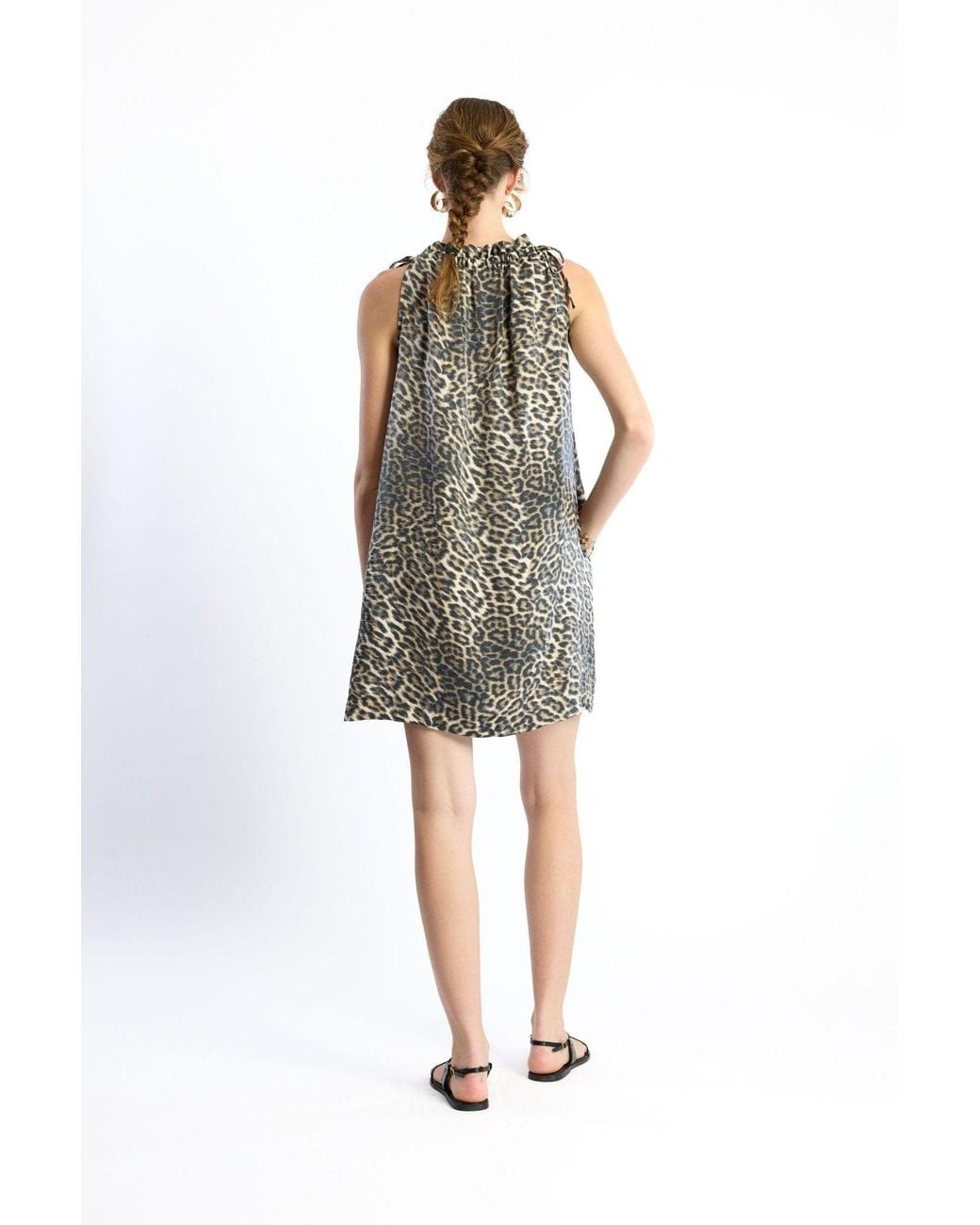 No'design Multicolor Halter Neck Tie-Detail Pocket Leopard Mini Dress