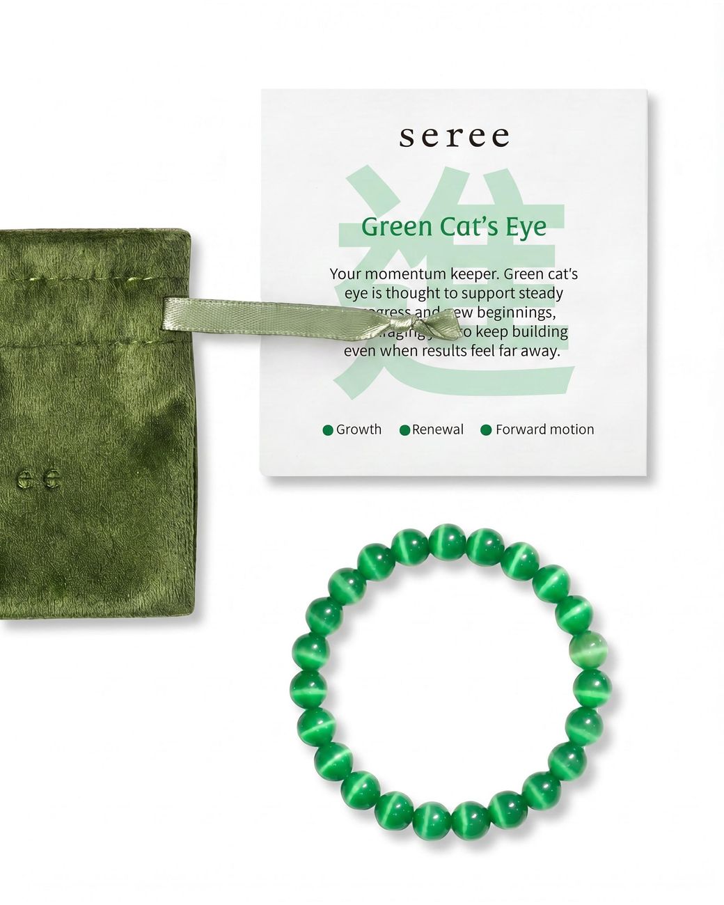 seree Green Manifest Growth Cat's Eye Beaded Bracelet