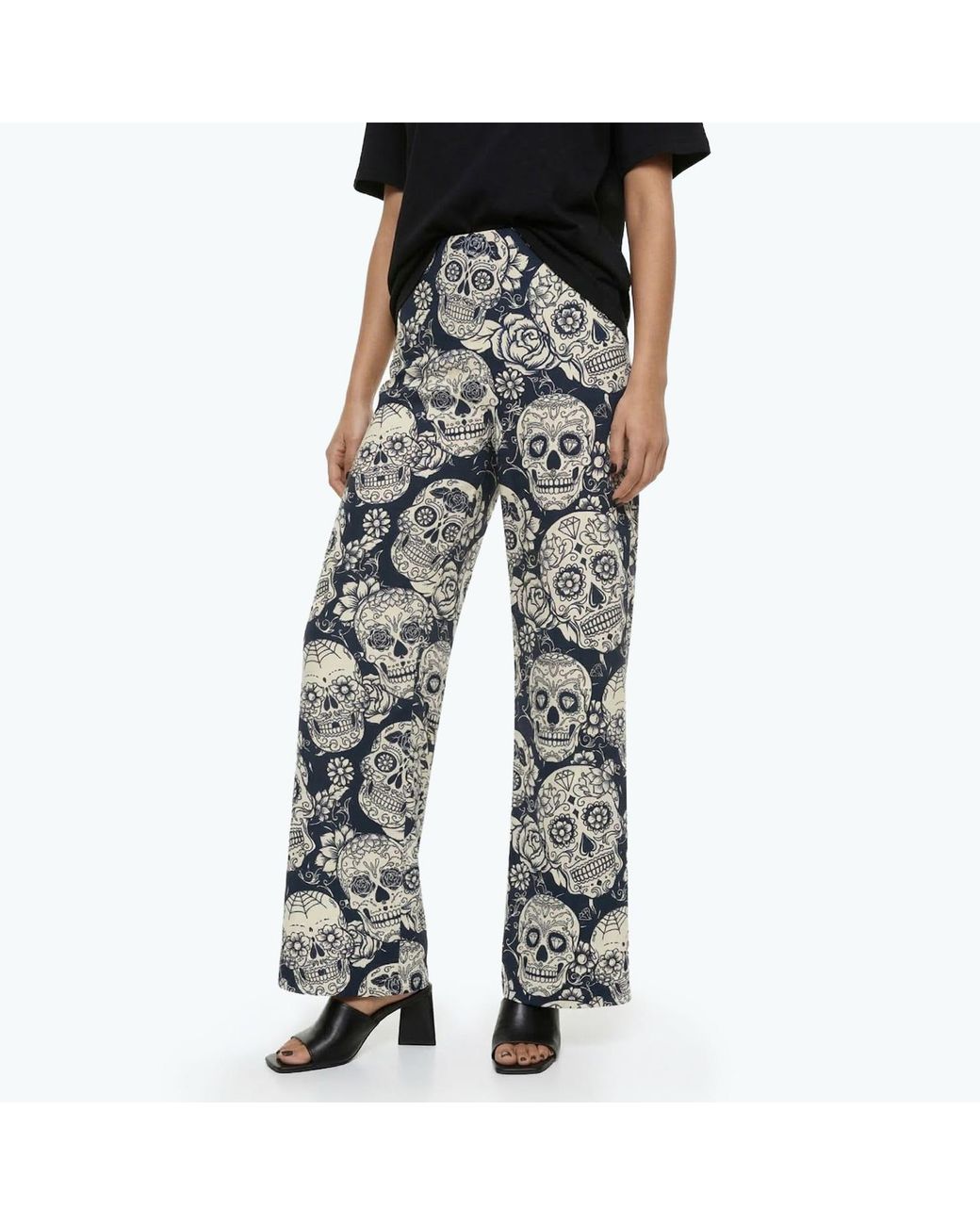 Aloha From Deer Blue Skull Flower Long Loose Pants