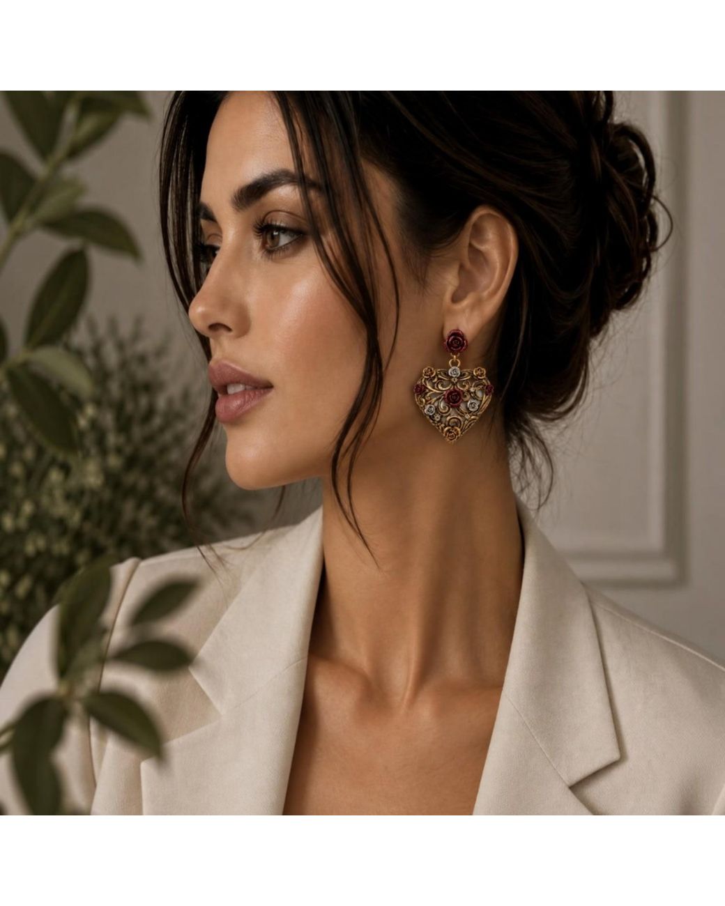 Vstyle Pink Sacred Heart Rose Earrings