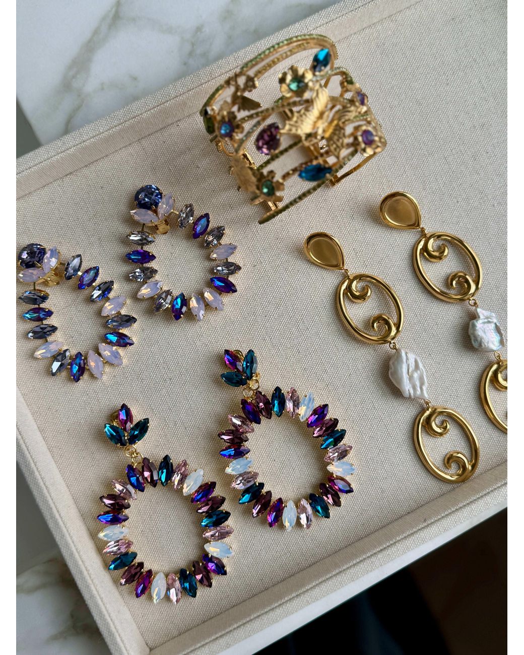 Laura Gray Blue Julie Ombre Crystal Hoops for men