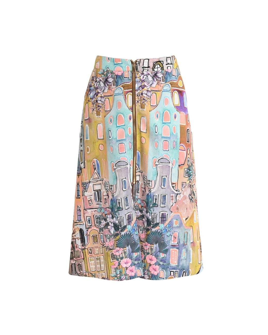 Lalipop Design Blue Urban Sketch Print Tiered Midi Skirt