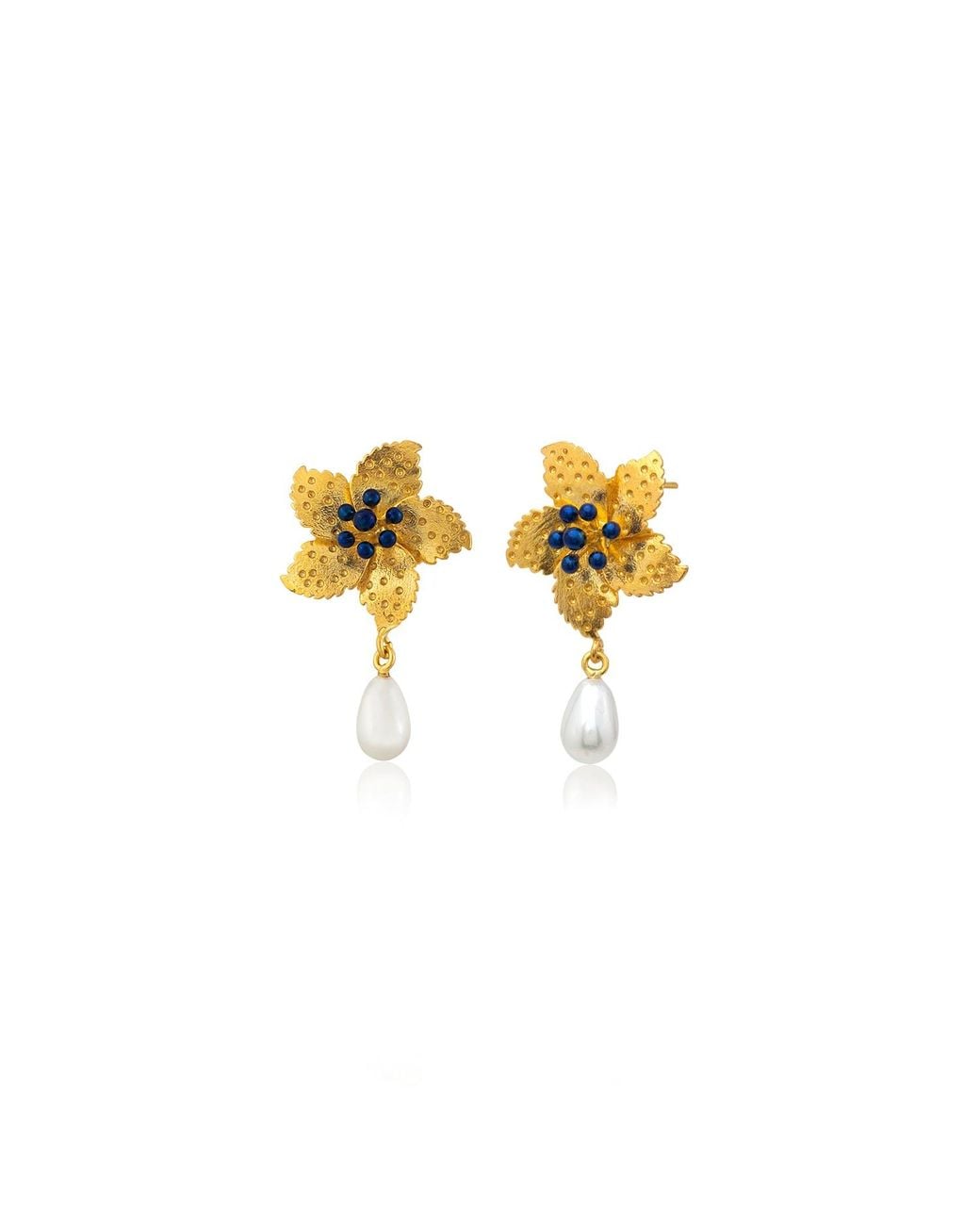 Milou Jewelry Metallic Flower Pearl Drop Earrings