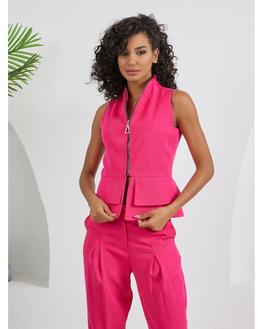 Lumina Eligma Pink Construct Suit Pants Ensemble Fuschia