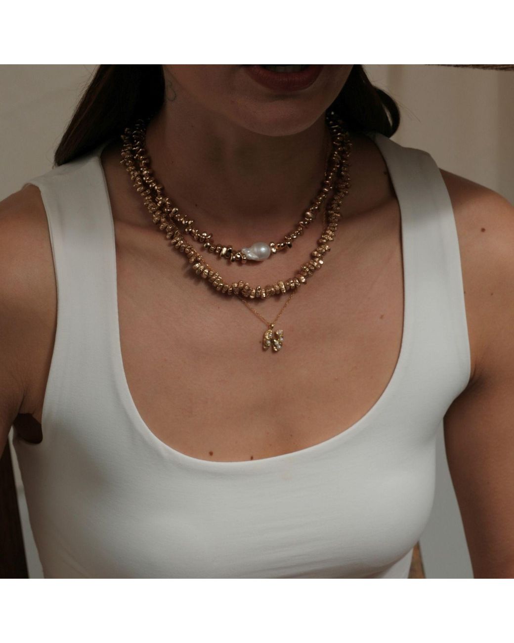 LINYA JEWELLERY Metallic Sirius Baroque Pearl Hematite Stone Necklace